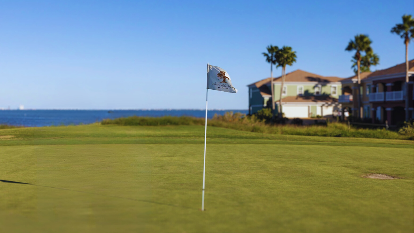 Golf course with Laguna Madre and South Padre Island in background