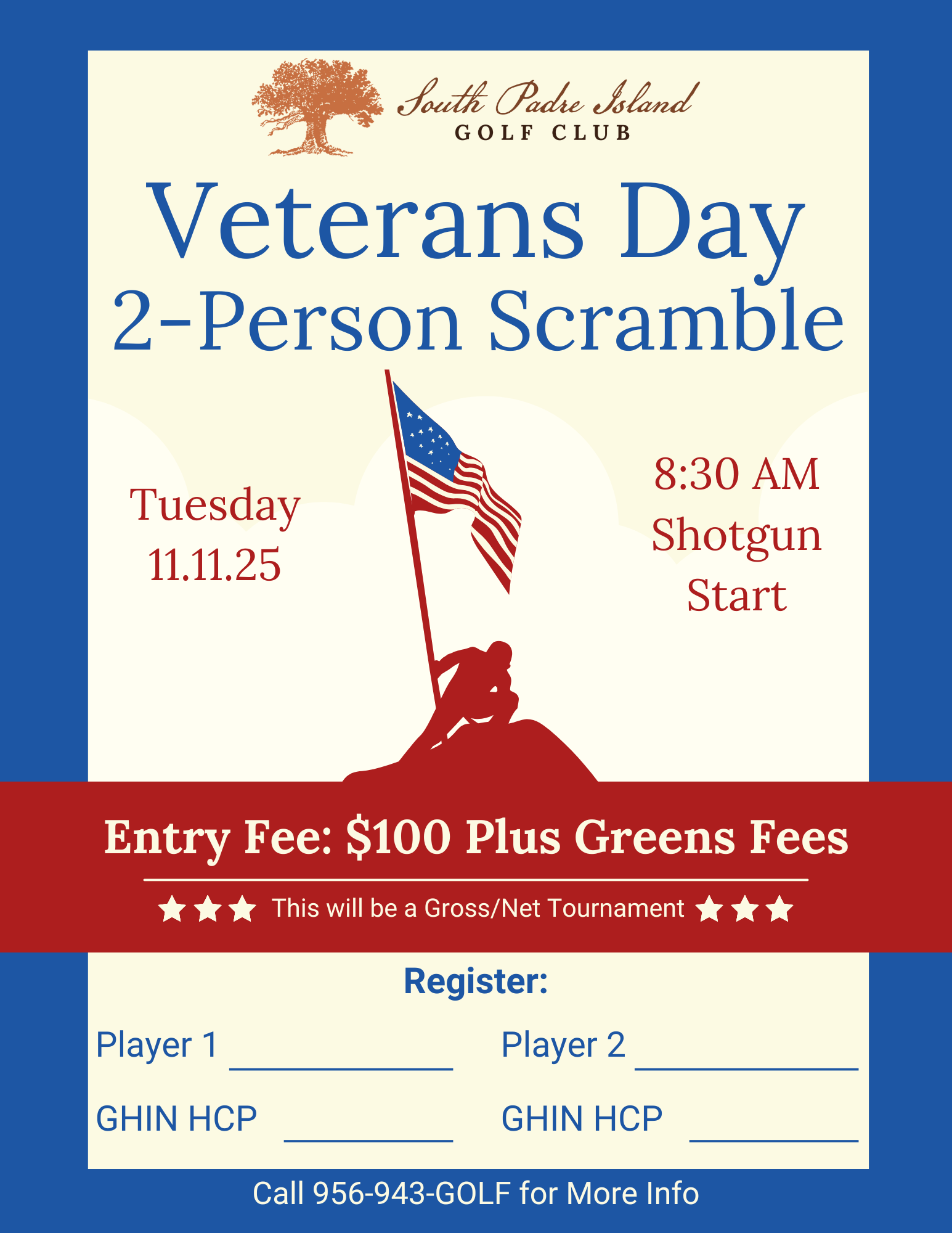 Veterans Day 2025 2-person Scramble tournament flyer
